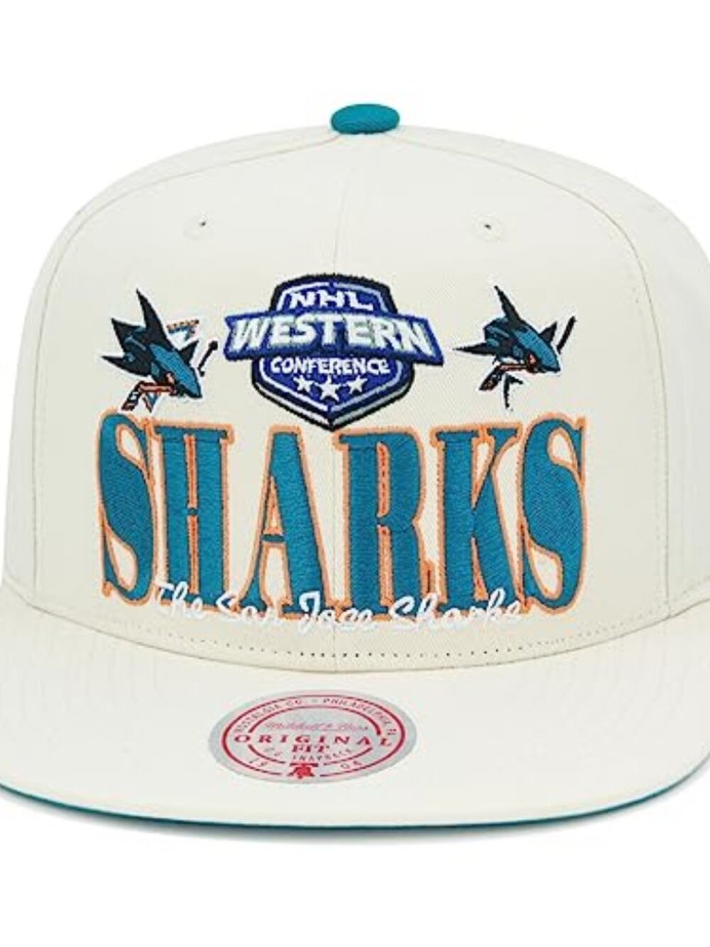 Mitchell & Ness San Jose Sharks NHL Reframe Retro Snapback Hat Cap - Off White